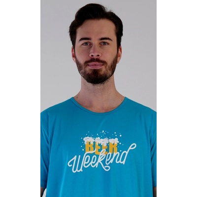 Vienetta MAN pánska nočná košeľa s krátkym rukávom Beer weekend tyrkysová