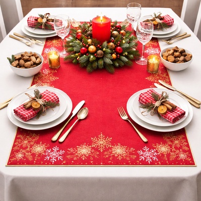 RAEBEL Vianočný obrus vyšívaný 5957 červená Polyester 40x90 cm