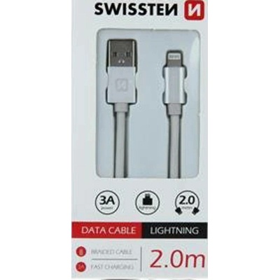 Swissten 71523303 USB 2.0, zástrčka A - zástrčka Lightning, opletený, 2m, stříbrný