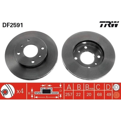 TRW Brzdový kotúč vetraný Ø257mm DF2591