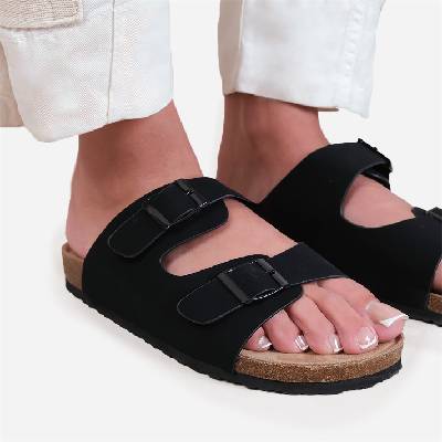 Сандали Wheres That From Wheres Two-Strap Buckle Detail Flat Sandals - Black Nubuck