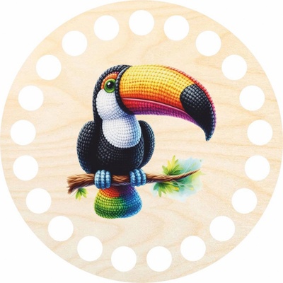 Woody Crafts Podtácek, kruh 10 cm, Háčkovaný tukan