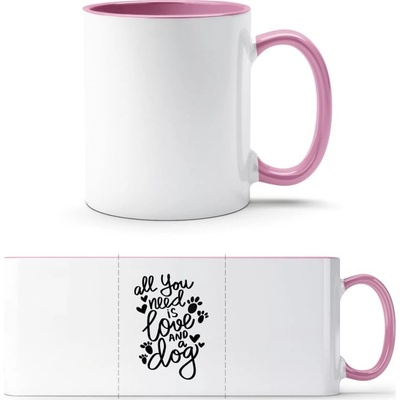 PrintEQ TTH Dvoubarevný Hrnek Nápis All you need is love and a Dog Bílá Anitcká Růžová Standard Dárky 250 ml