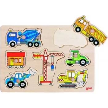 Image 1 of Goki - Дървен пъзел с дръжки - Строителни машини (57593)