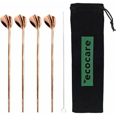 Ecocare Lyžičky so slamkou sada 4 ks Rose Gold