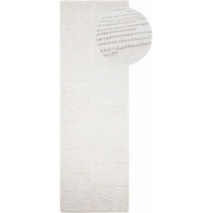 Flair Rugs Бяла ръчно изработена пътека със смес от вълна 80x230 cm Sculptured Blocks - Flair Rugs (503119381609)