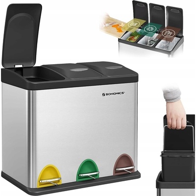 Songmics Odpadkový koš 24 l bezdotykový stříbrný trojitý s víkem
