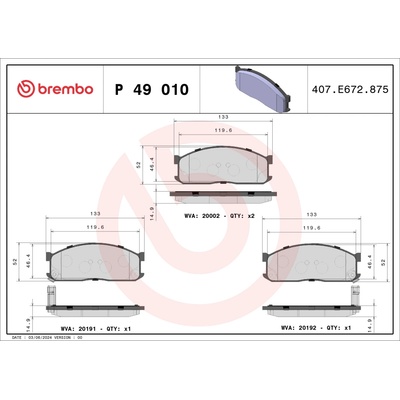 Sada brzdových platničiek, vždy 4 kusy v sade BREMBO P 49 010 (P49010)