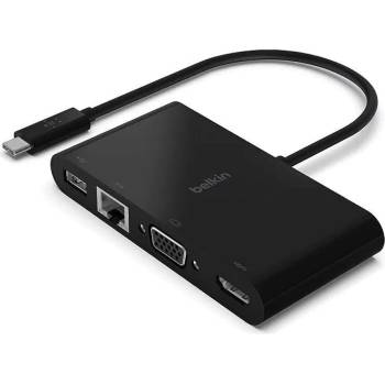 Image 1 of Belkin USB-C Multimedia Adapter - мултифункционален адаптер за свързване от USB-C към Ethernet, HDMI, VGA и USB-А 3.0 (черен)