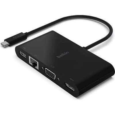 USB-C Multimedia Adapter - мултифункционален адаптер за свързване от USB-C към Ethernet, HDMI, VGA и USB-А 3.0 (черен)