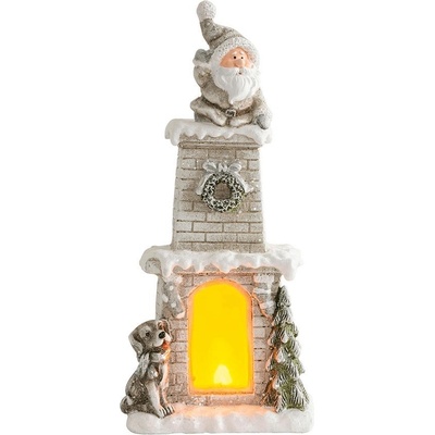 MagicHome Dekorácia Santa v komíne krb 9 LED 3xAAA keramika 28x18,50x60 cm