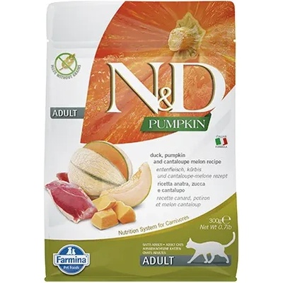 Farmina N&D Cat Pumpkin Duck&Cantalope Melon Adult - пълноценна храна за котки в зряла възраст с патица, тиква и пъпеш; без зърно 0.300 кг