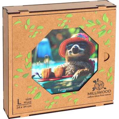 Milliwood Дървен пъзел Milliwood от 90 части - Ленивец на почивка (размер L) (OL-RelaxedSloth-5010)