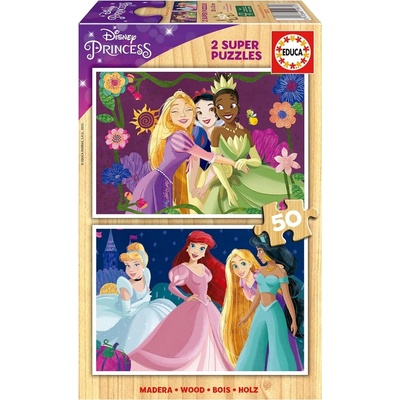 Educa Детски дървен пъзел Educa - Disney Princess, 2 х 25 части (EDU19672)