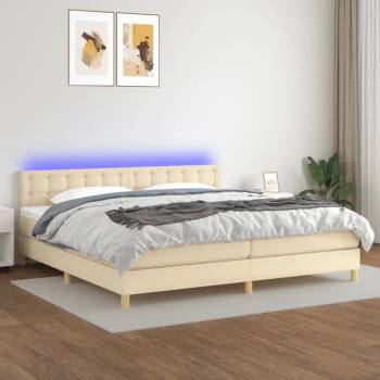 vidaXL Боксспринг легло с матрак и LED, кремава, 200x200 см, плат (3134066)