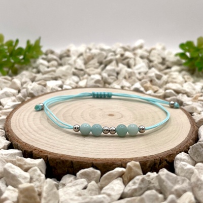 Certom Provázkový náramek s amazonitem a stříbrnými kuličkami 0127