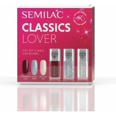 Semilac Set 112 Wine Red lak na nehty 9 ml + 116 Holo Flash Silver třpytivý lak na nehty 9 ml + Top Gel Like vrchní lak na nehty 9 ml kosmetická sada
