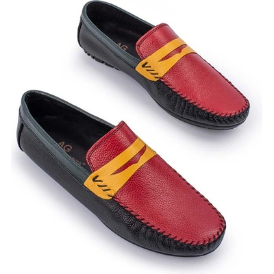 Alexander garcia Мъжки мокасини от естествена кожа - Черни с Червен 20230321133 (381631_Черно)
