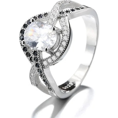 Majya Stříbrný prsten SABRINA s čirými a černými zirkony 10048
