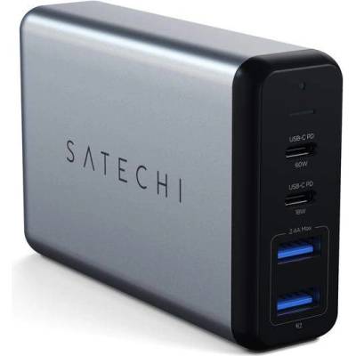 Satechi 75W Dual USB-C Multiport Travel Charger - захранване с два USB-C изхода (60W + 18W) и 2 x USB изхода за мобилни телефони, таблети и MacBook (сив)