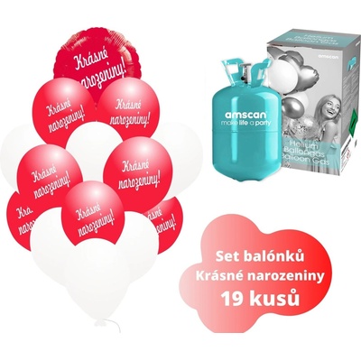 balonky.cz Helium set červený kruh + červené balónky KRÁSNÉ NAROZENINY
