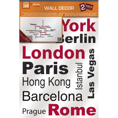 Crearreda Samolepicí dekorace DL XL Cities 82002 Nápisy s názvy světových velkoměst 2 archy 47x67 cm