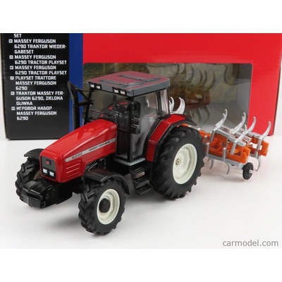 Britains Britský traktor Massey ferguson 6290 s prívesom 2012 červený oranžový 1:32