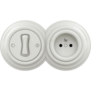 Kliklap -Ретро еднополюсен ключ № 1 и розетка 230V с бяла керамична рамка (KA0008D)