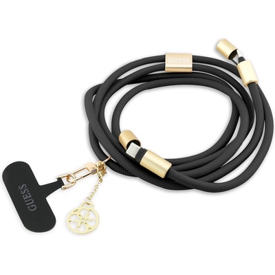 Guess Универсална връзка за носене през врата за смартфони, с вграден USB-C към USB-C кабел - Guess 4G Charm Crossbody Strap With USB-C Cable (черен) (150 см) (GUCCUCNY4GDK)