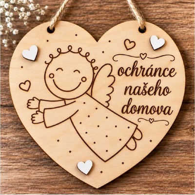 Dekorace z Řečice Dekorační dřevěné srdce ochránce domova 12cm