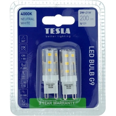 Tesla LED žárovka G9, 2W, 230V, 200lm, 4000K denní bílá, 2ks