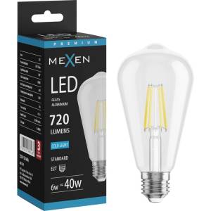 Mexen Vintis LED филаментна крушка E27, ST64, 6W, Студена - 6500K, 720 lm, прозрачна (L152-E27-0665-00)