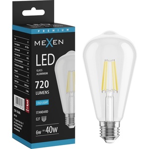 Mexen Vintis LED филаментна крушка E27, ST64, 6W, Студена - 6500K, 720 lm, прозрачна (L152-E27-0665-00)