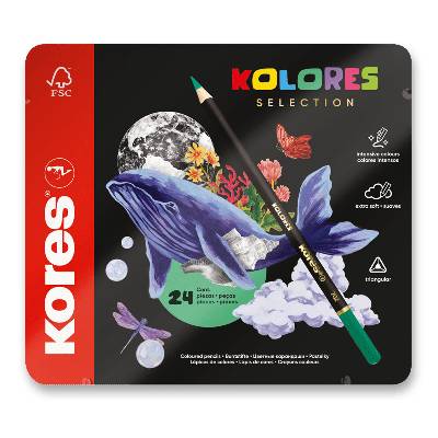 Kores Trojhranné pastelky Kolores Selection - plechová krabička, 24 ks 332500