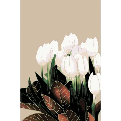 MALUJEŠ Malování podle čísel AGNIESZKA MLECZEK MALOVANÉ BÍLÉ TULIPÁNY Rozměr 40 x 60 cm Rámování vypnuté plátno na rám