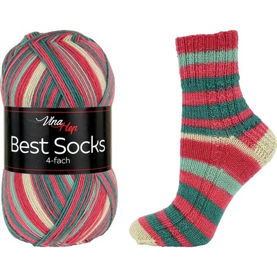 Vlna-Hep Best Socks 4-fach 7358 zelená-červená-krémová