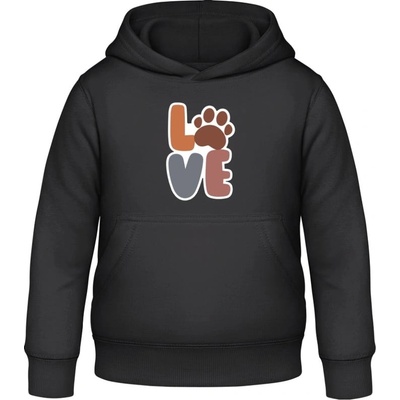 AWDis detská mikina s Kapucňu s Nápisom LOVE s labkou čierna