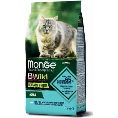 MONGE BWild Cat Grain Free Adult s treskou bramborami a čočkou 1,5 kg