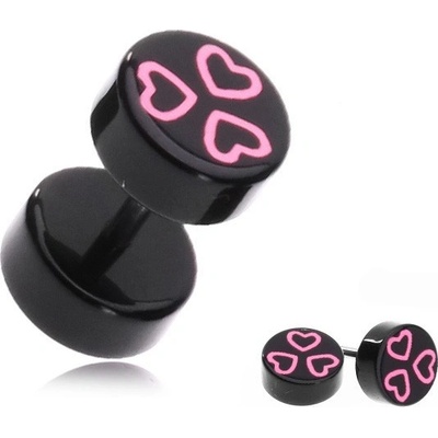 Šperky eshop akrylový fake piercing do ucha s růžovými srdci v kruhu PC33.15