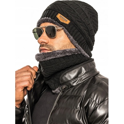 Fashionweek pánská souprava čepice + komín s kožešinou BE01 Černá