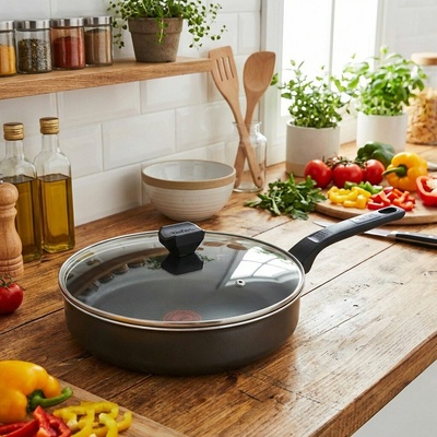 Tefal Simply Clean Red hlboká panvica + pokrievka 24 cm B5673253