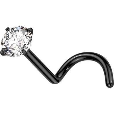 Šperky eshop zahnutý piercing do nosu z titanu malý čirý zirkon W48.13 Černá