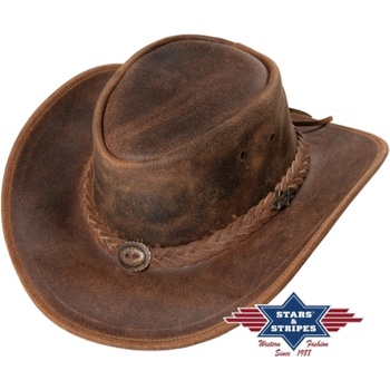 Kožený hnědý western klobouk Stars and Stripes kožený klobouk