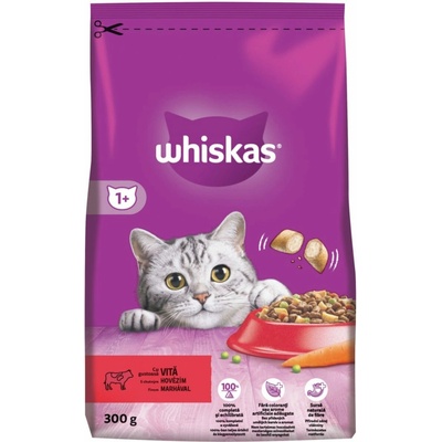 Whiskas Dry s hovädzím,karotkou a vankúšom s náplňou 0,3 kg