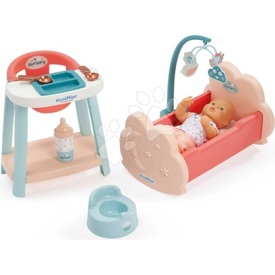 Écoiffier Opatrovateľská súprava s 30 cm bábikou Nursery s postieľkou a nočníkom 8 doplnkov od 18 mes