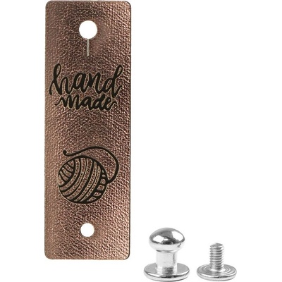 Hnedý metalický kožený štítok Hand Made 6 x 2cm