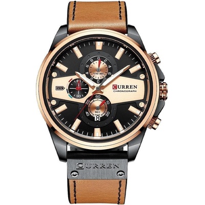Curren Мъжки часовник Curren Vicide, Хронограф, Кожена каишка, Кафяв / Розово злато (CURREN-8394-BROWN)