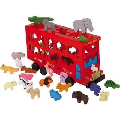 Small Foot Vkládačka dřevěný autobus se zvířátky