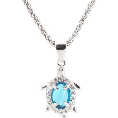 Rafity Stříbrný přívěsek želva s akvamarínem a zirkony P0228 0105