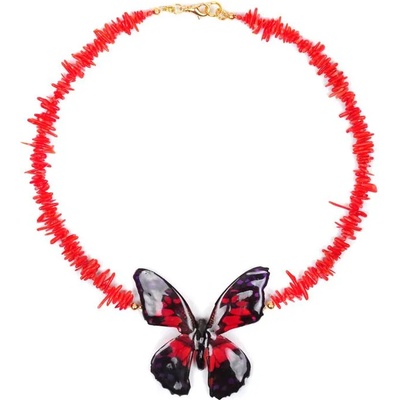 Dannyra Колие от червени корали и естествена пеперуда Dannyra Jewels